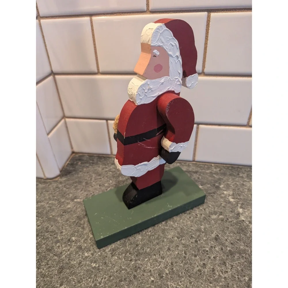 Wooden Santa‎ Claus Figurine Christmas Decoration Handcrafted Articulated